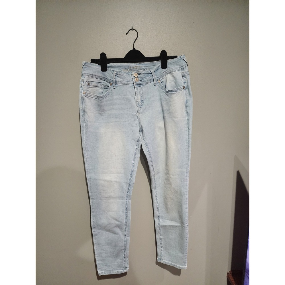 WallFlower Womens Light Wash Skinny Jeans Double Button Stretch Denim Size 15